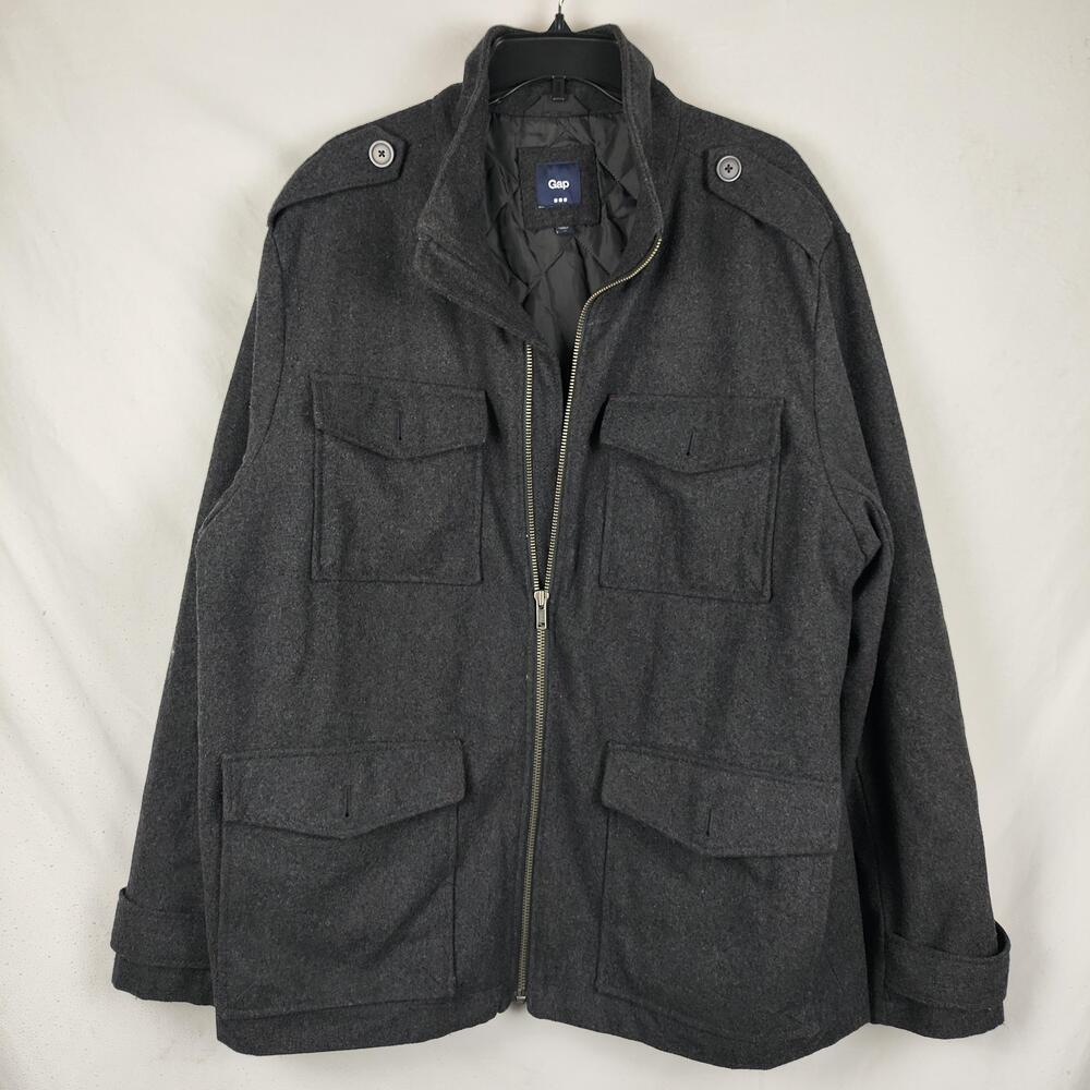 Gap Jacket Mens XL Gray Wool Military Field Full Zip Quilted Lined Pockets